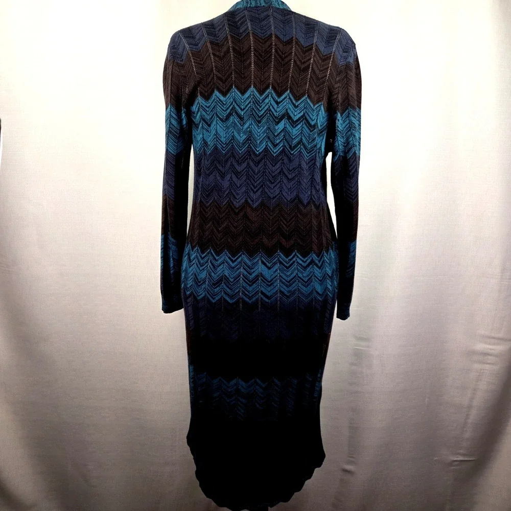 Soft Surroundings Brown & Blue Chevron Long Open Cardigan‎ Women's Petite Small